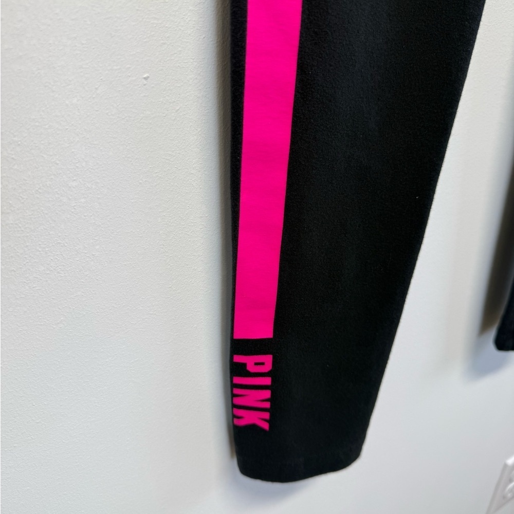 PINK Victoria Secret Black Hot Pink Stripe Women’s Leggings Med Y2K Yoga